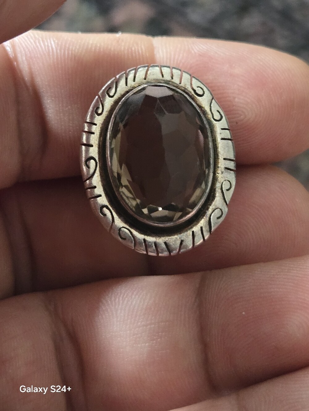 Vintage Sterling Silver 925 Ring With Smoky Quartz Oval Sz 8